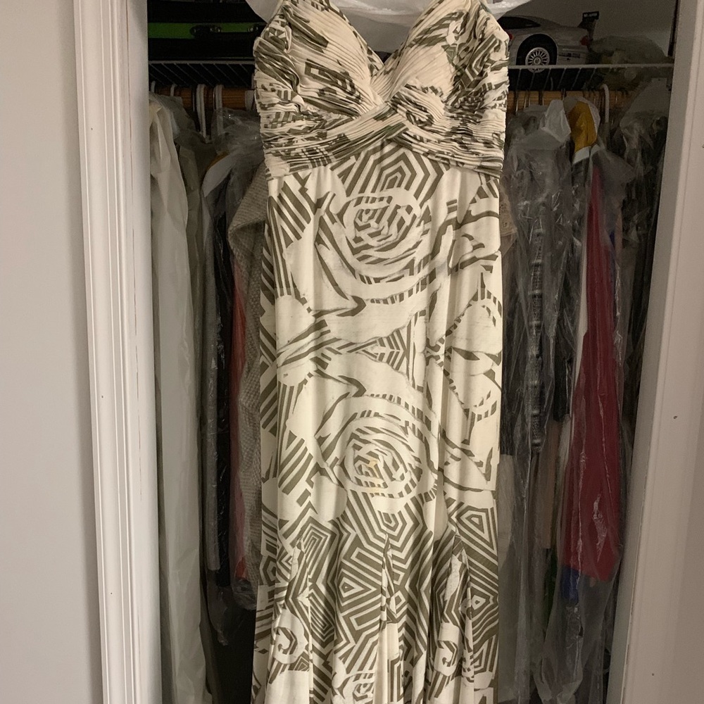 Cream and brown evening gown